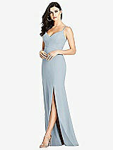 Front View Thumbnail - Mist Seamed Bodice Crepe Trumpet Gown with Front Slit