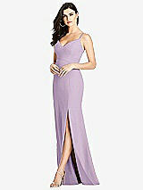 Front View Thumbnail - Pale Purple Seamed Bodice Crepe Trumpet Gown with Front Slit