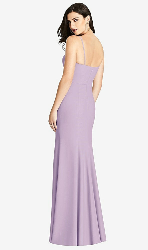 Back View - Pale Purple Seamed Bodice Crepe Trumpet Gown with Front Slit