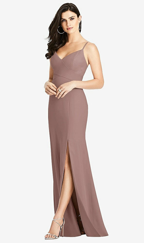 Front View - Sienna Seamed Bodice Crepe Trumpet Gown with Front Slit