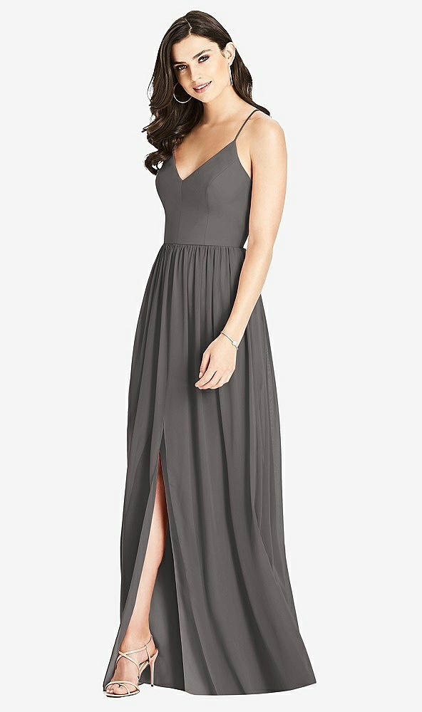 Front View - Caviar Gray Criss Cross Strap Backless Maxi Dress