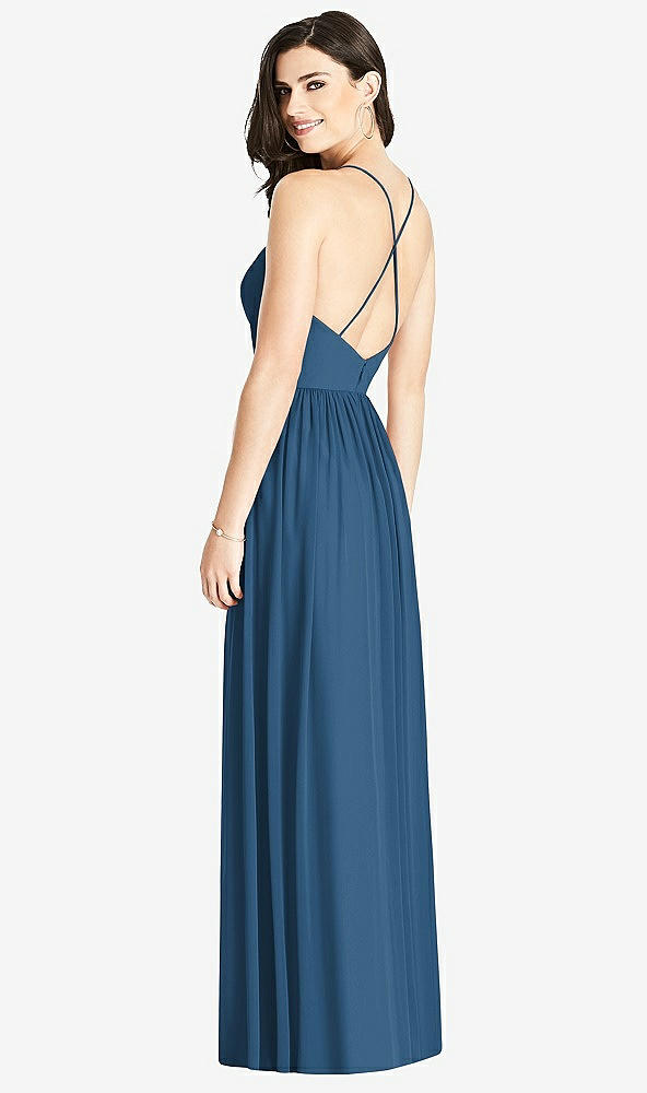 Back View - Dusk Blue Criss Cross Strap Backless Maxi Dress