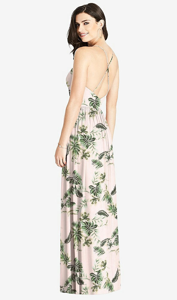 Back View - Palm Beach Print Criss Cross Strap Backless Maxi Dress