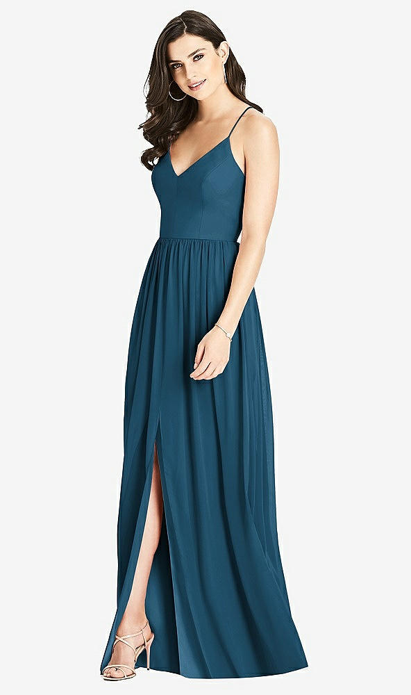 Front View - Atlantic Blue Criss Cross Strap Backless Maxi Dress