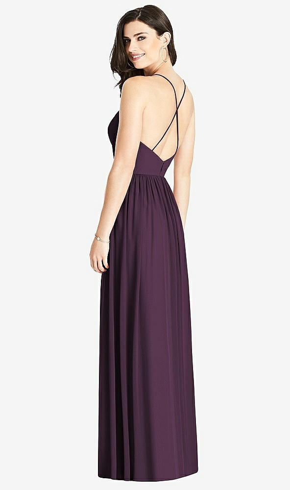 Back View - Aubergine Criss Cross Strap Backless Maxi Dress