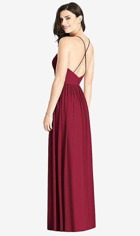 Back View - Burgundy Criss Cross Strap Backless Maxi Dress