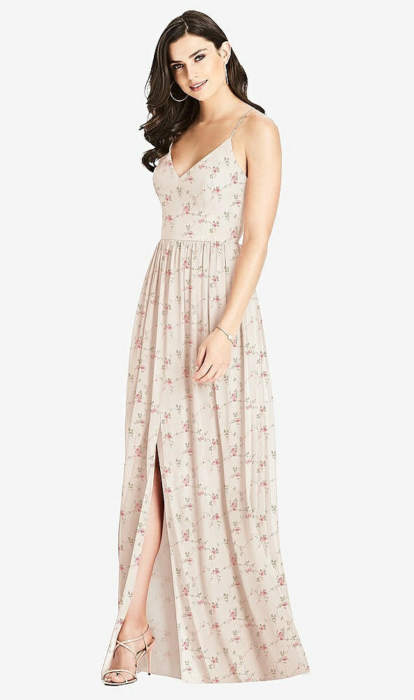 Front View - Coquette Floral Print Criss Cross Strap Backless Maxi Dress