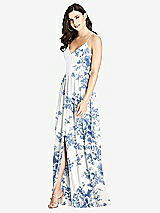 Front View Thumbnail - Cottage Rose Dusk Blue Criss Cross Strap Backless Maxi Dress