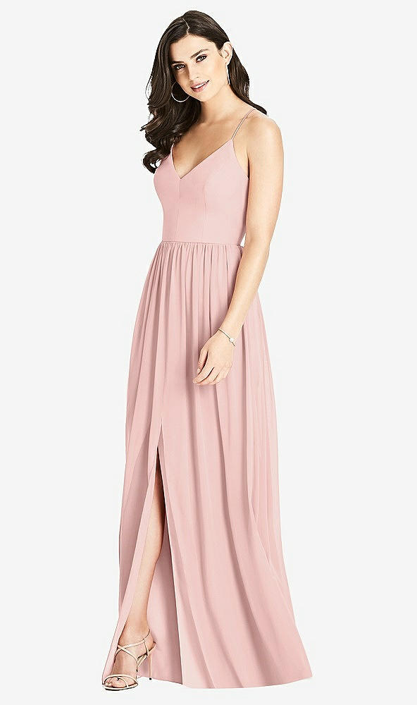 Front View - Rose - PANTONE Rose Quartz Criss Cross Strap Backless Maxi Dress