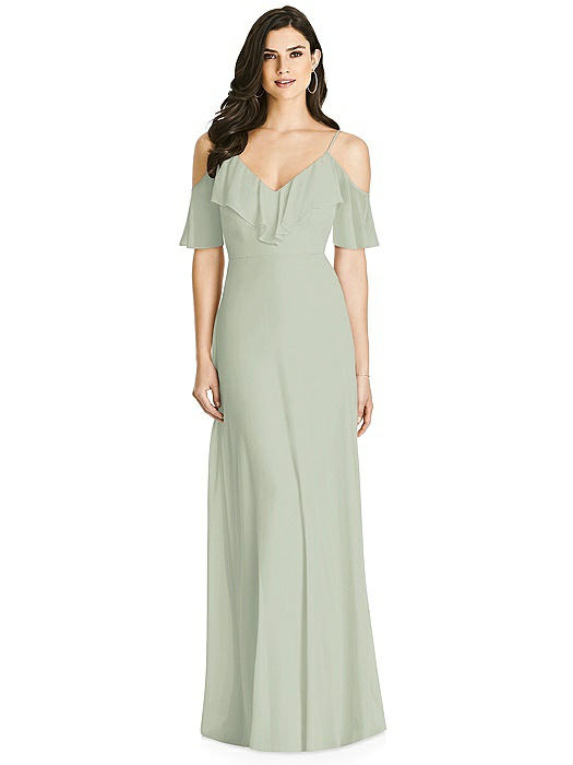 Ruffled Cold-Shoulder Chiffon Maxi Dress