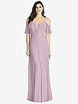 Front View Thumbnail - Suede Rose Ruffled Cold-Shoulder Chiffon Maxi Dress