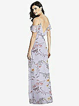 Rear View Thumbnail - Butterfly Botanica Silver Dove Ruffled Cold-Shoulder Chiffon Maxi Dress