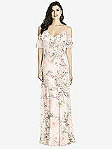 Front View Thumbnail - Blush Garden Ruffled Cold-Shoulder Chiffon Maxi Dress