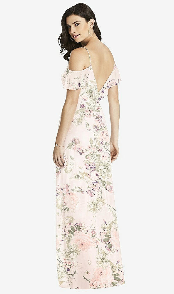 Back View - Blush Garden Ruffled Cold-Shoulder Chiffon Maxi Dress