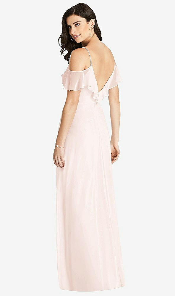 Back View - Blush Ruffled Cold-Shoulder Chiffon Maxi Dress