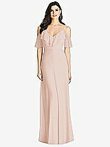 Front View Thumbnail - Cameo Ruffled Cold-Shoulder Chiffon Maxi Dress