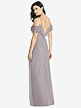 Rear View Thumbnail - Cashmere Gray Ruffled Cold-Shoulder Chiffon Maxi Dress