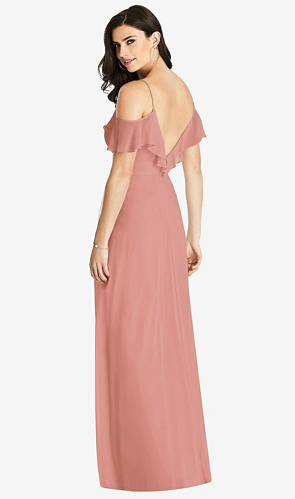 Back View - Desert Rose Ruffled Cold-Shoulder Chiffon Maxi Dress