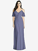 Front View Thumbnail - French Blue Ruffled Cold-Shoulder Chiffon Maxi Dress