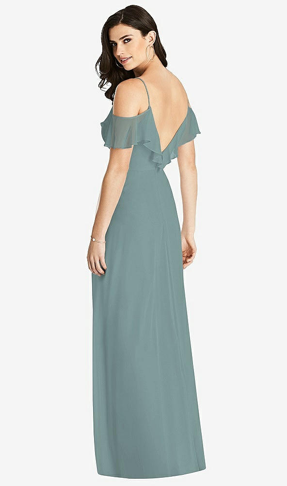 Back View - Icelandic Ruffled Cold-Shoulder Chiffon Maxi Dress