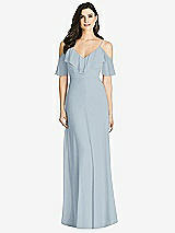 Front View Thumbnail - Mist Ruffled Cold-Shoulder Chiffon Maxi Dress