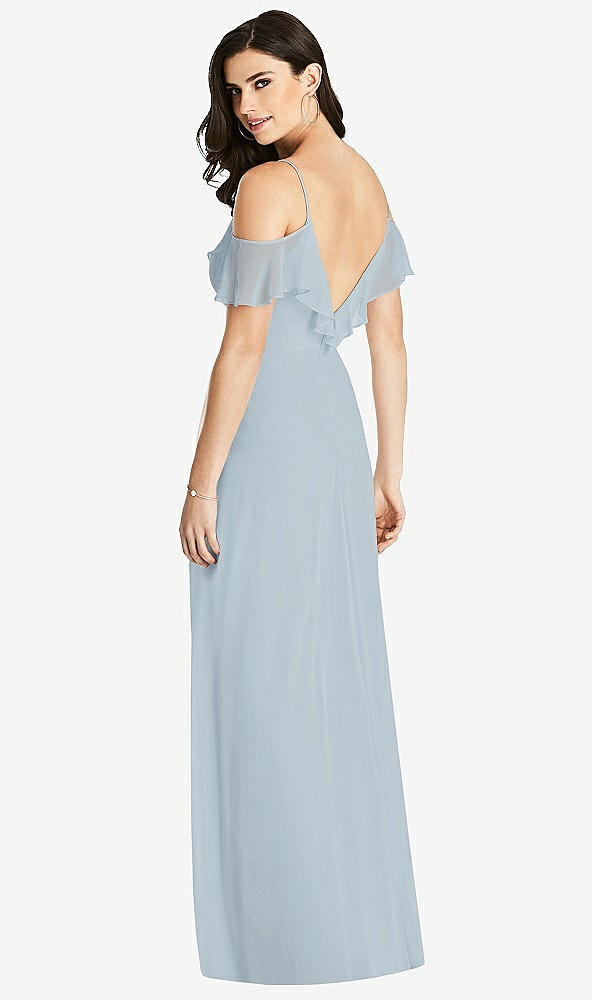 Back View - Mist Ruffled Cold-Shoulder Chiffon Maxi Dress