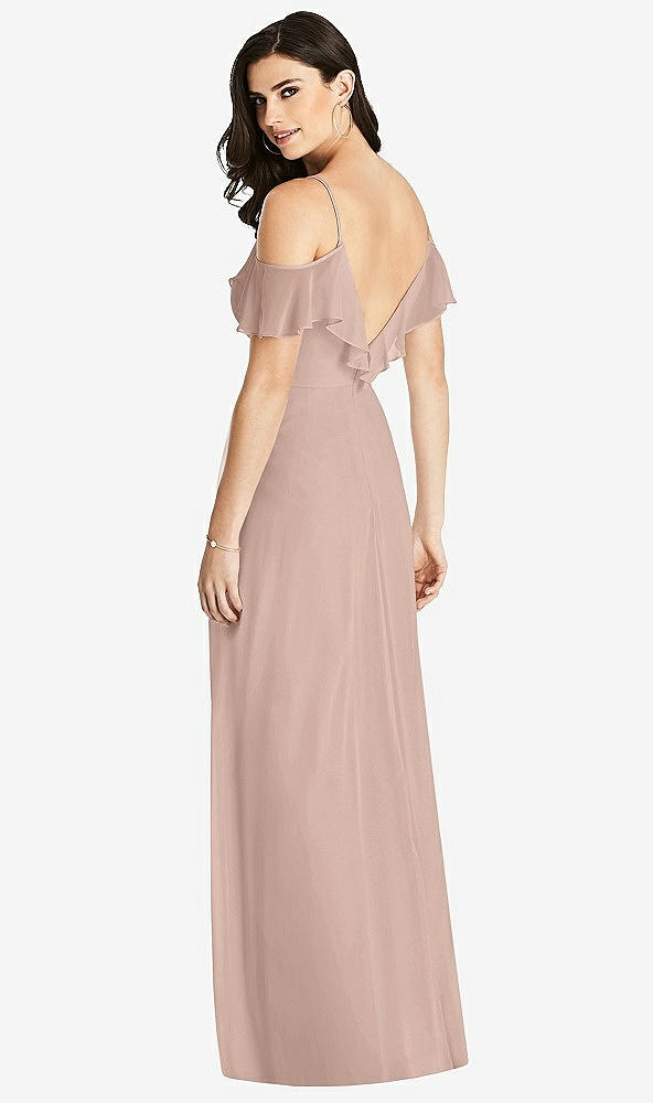 Back View - Neu Nude Ruffled Cold-Shoulder Chiffon Maxi Dress