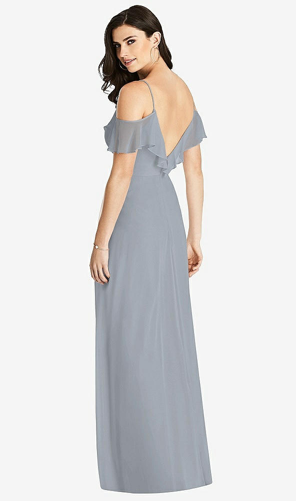 Back View - Platinum Ruffled Cold-Shoulder Chiffon Maxi Dress