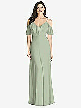 Front View Thumbnail - Sage Ruffled Cold-Shoulder Chiffon Maxi Dress