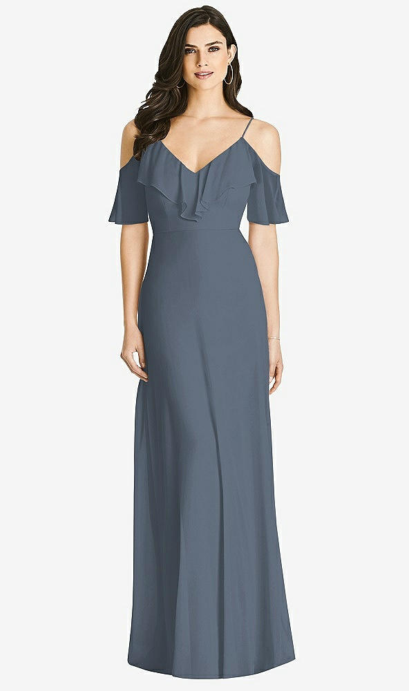 Front View - Silverstone Ruffled Cold-Shoulder Chiffon Maxi Dress