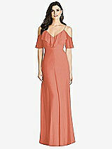 Front View Thumbnail - Terracotta Copper Ruffled Cold-Shoulder Chiffon Maxi Dress