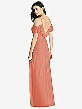 Rear View Thumbnail - Terracotta Copper Ruffled Cold-Shoulder Chiffon Maxi Dress