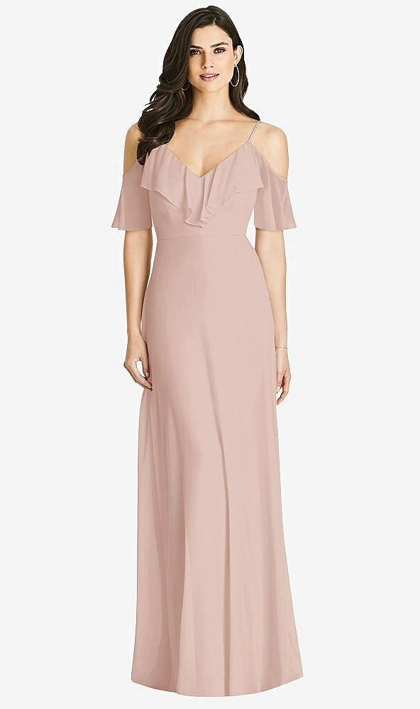 Front View - Toasted Sugar Ruffled Cold-Shoulder Chiffon Maxi Dress