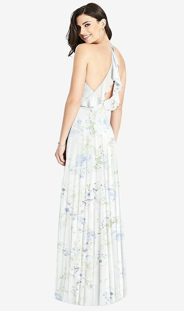 Front View - Bleu Garden Ruffled Strap Cutout Wrap Maxi Dress