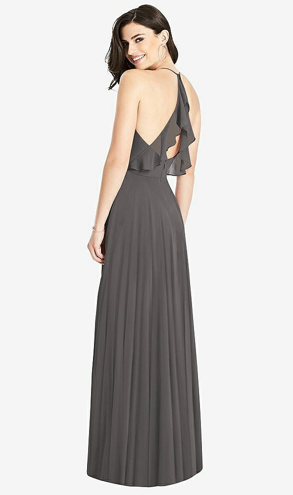 Front View - Caviar Gray Ruffled Strap Cutout Wrap Maxi Dress