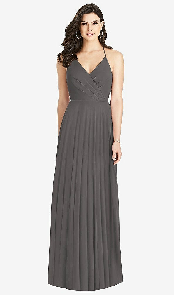 Back View - Caviar Gray Ruffled Strap Cutout Wrap Maxi Dress