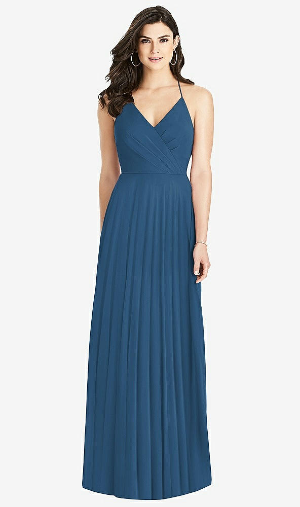 Back View - Dusk Blue Ruffled Strap Cutout Wrap Maxi Dress