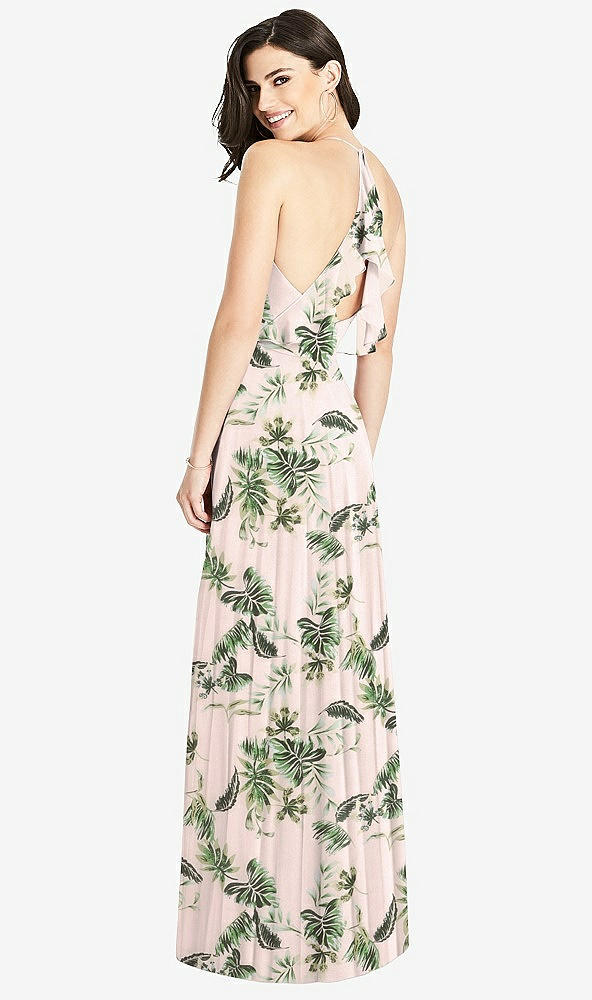 Front View - Palm Beach Print Ruffled Strap Cutout Wrap Maxi Dress