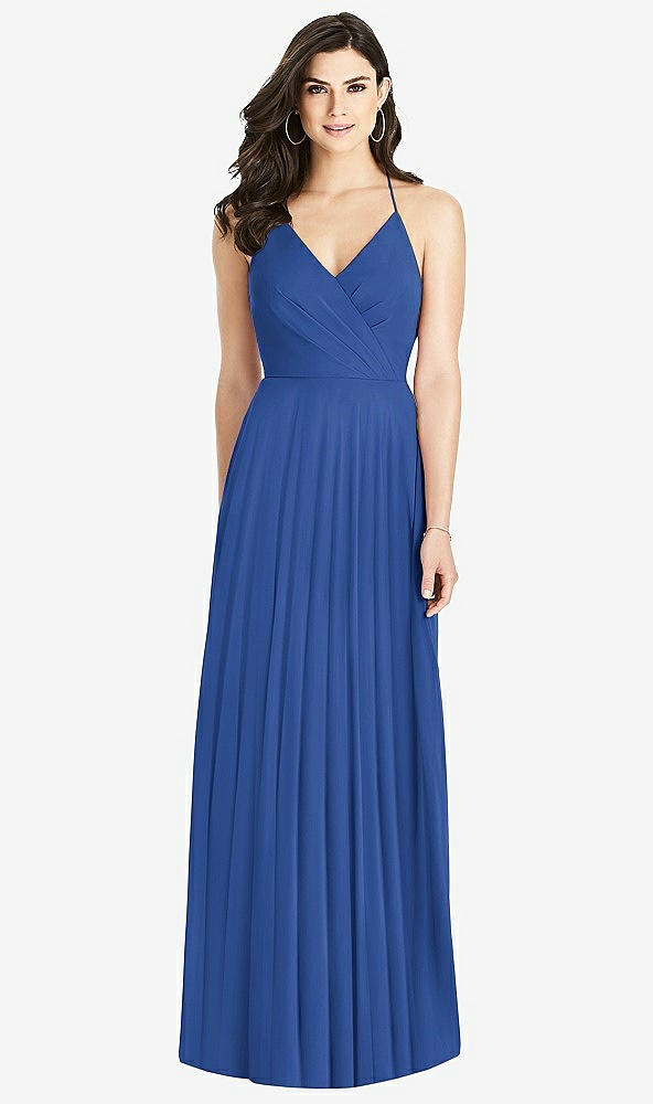 Back View - Classic Blue Ruffled Strap Cutout Wrap Maxi Dress