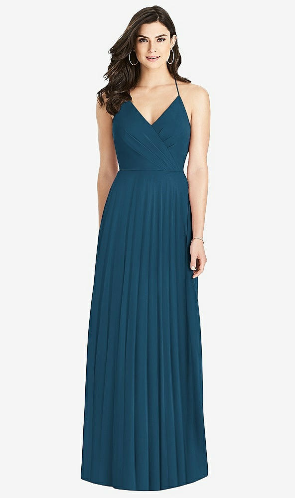 Back View - Atlantic Blue Ruffled Strap Cutout Wrap Maxi Dress