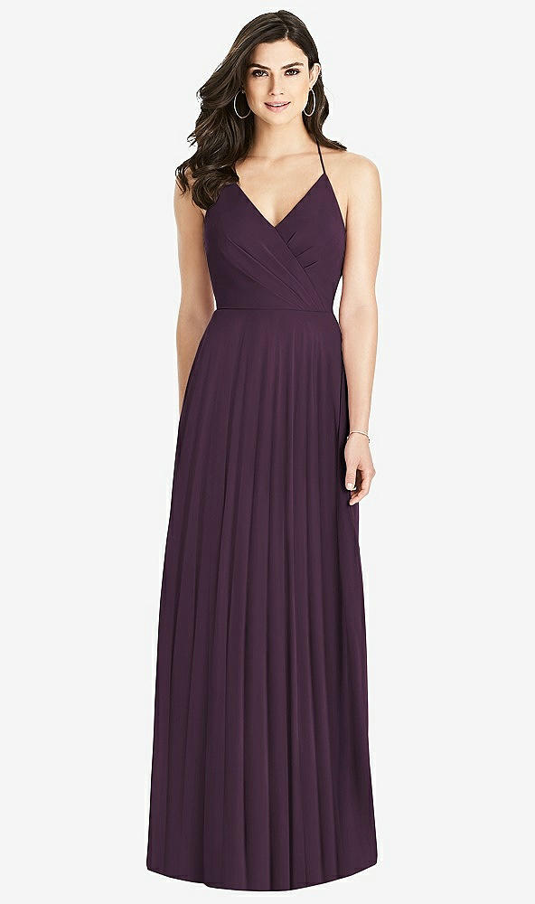 Back View - Aubergine Ruffled Strap Cutout Wrap Maxi Dress