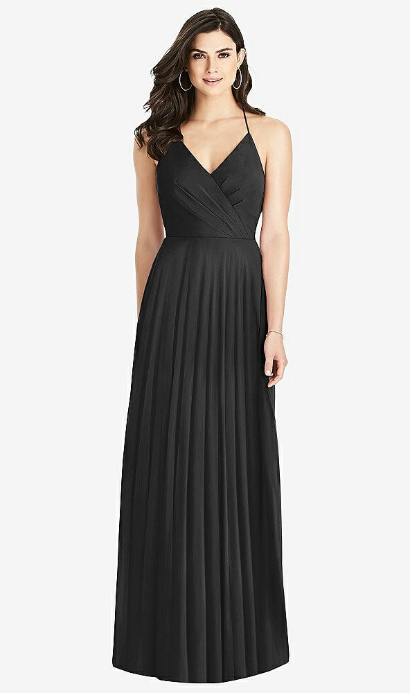 Back View - Black Ruffled Strap Cutout Wrap Maxi Dress