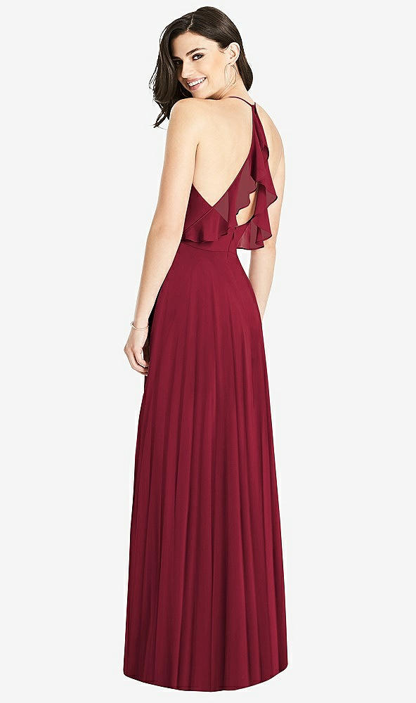 Front View - Burgundy Ruffled Strap Cutout Wrap Maxi Dress