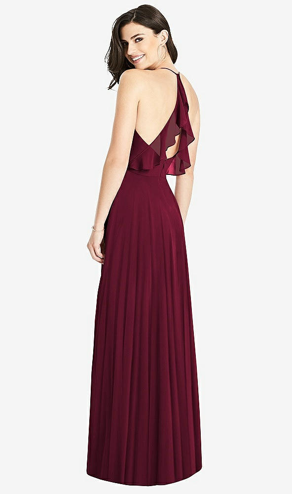 Front View - Cabernet Ruffled Strap Cutout Wrap Maxi Dress