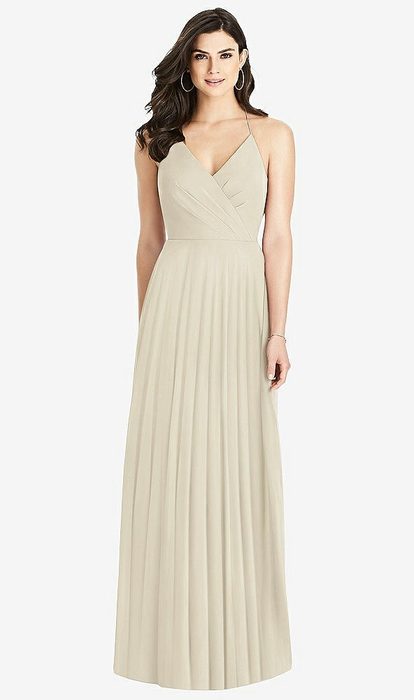 Back View - Champagne Ruffled Strap Cutout Wrap Maxi Dress