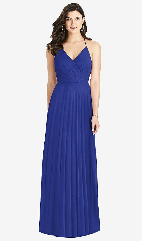 Back View - Cobalt Blue Ruffled Strap Cutout Wrap Maxi Dress