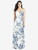 Rear View Thumbnail - Cottage Rose Dusk Blue Ruffled Strap Cutout Wrap Maxi Dress