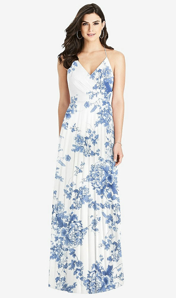 Back View - Cottage Rose Dusk Blue Ruffled Strap Cutout Wrap Maxi Dress