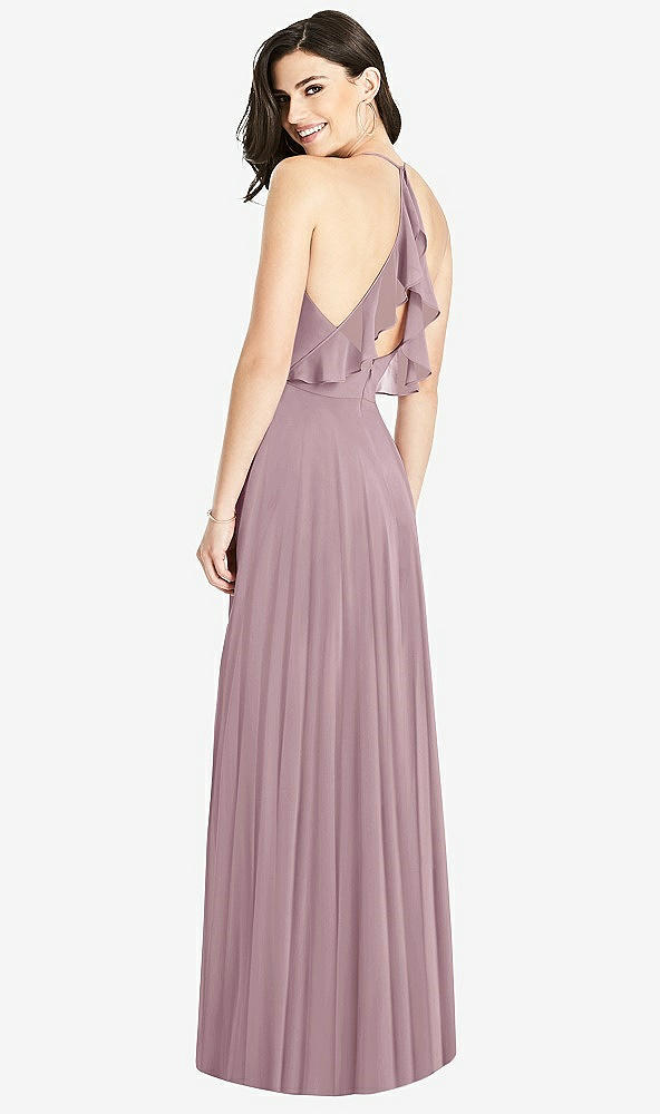 Front View - Dusty Rose Ruffled Strap Cutout Wrap Maxi Dress