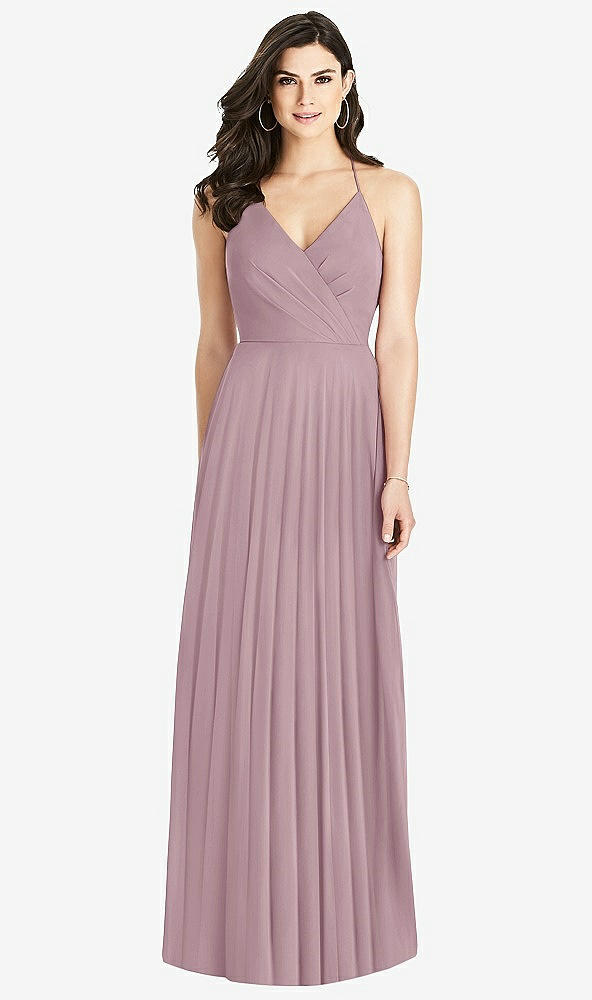 Back View - Dusty Rose Ruffled Strap Cutout Wrap Maxi Dress